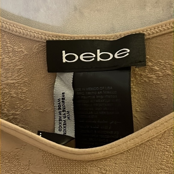 Bebe women’s nude long sleeve fitted top- faint floral print - size medium - Picture 3 of 5